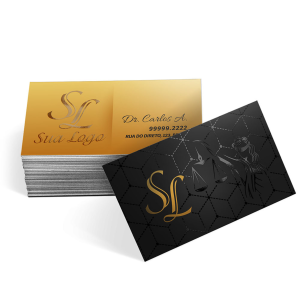 Cartão de Visita - Verniz Localizado Personalizado Couchê 300g. 8,5x4,5 cm Frente e Verso. Laminação Fosca + Verniz Localizado Corte Reto. 