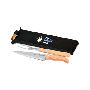 Kit Garfo e Faca Inox Personalizado Madeira/ Inox Faca: 30,5x4x1,6cm / Garfo: 28,5x2x1,2cm    