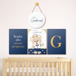 Quadro + Enfeite Porta Maternidade Personalizados Mdf 3mm + Adesivo Vinílico Placa Redonda 25cm e 3 Placas A4 (20x30)   Fosco. Envie o nome da criança após a compra!