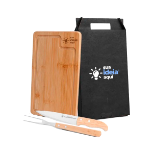 Kit Tábua de Churrasco 3 Peças Personalizado. Tábua Bambu. Tábua: 37x22,5x1,5cm    
